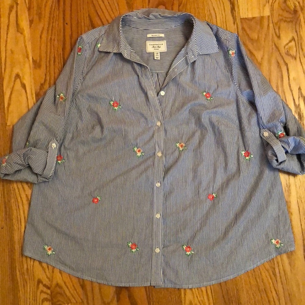 Charter Club Embroidered button up